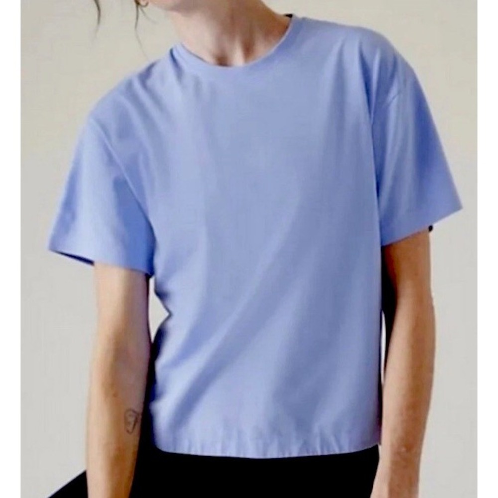 Athleta Effortless Tee Shirt Swallowtail Blue Oversized Crop Top Small